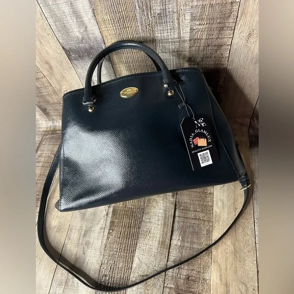 COACH Margot Carryall F34607 Midnight Blue Satchel Leather Crossbody handbag - Picture 7 of 16